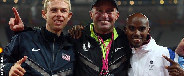 Galen Rupp, Alberto Salazar and Mo Farah at the 2012 Olympics
