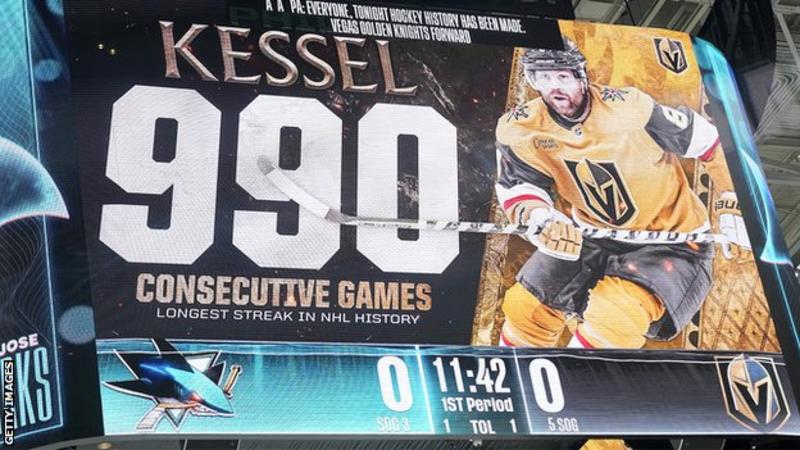 Phil Kessel edge past NHL 'ironman' record by playing his 990th consecutive game.