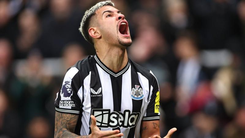 Newcastle midfielder Bruno Guimaraes shouts