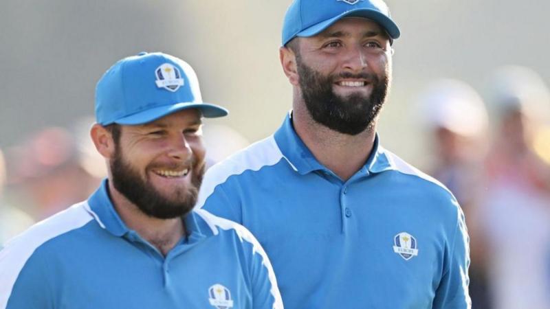 Jon Rahm and Tyrrell Hatton during the 2023 Ryder Cup
