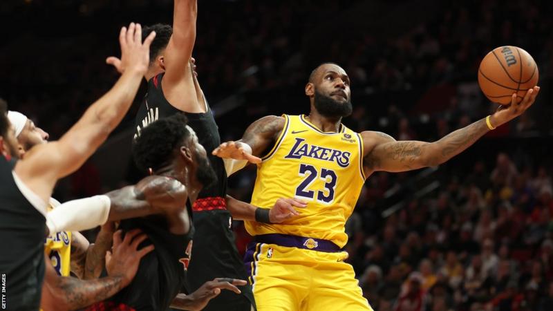 LeBron James led from the front to help the LA Lakers thrash the Portland Trail Blazers in NBA game.