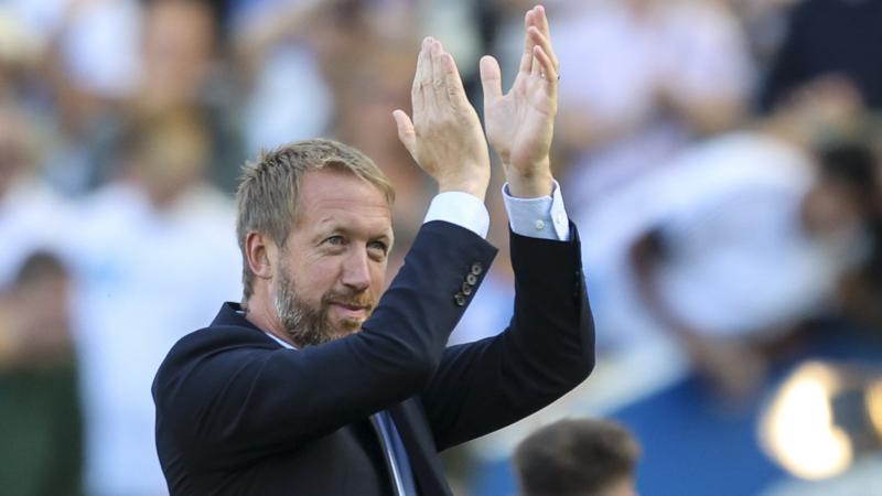 Graham Potter applauds after Brighton's victory over Leicester