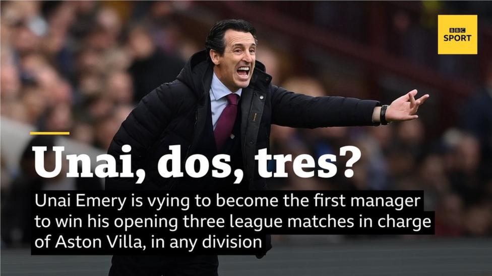 Unai Emery is vying to become the first manager to win his opening three league matches in charge of Aston Villa, in any division.