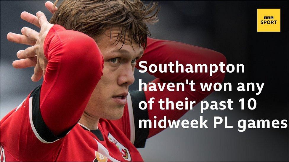 Southampton haven't won any of their past 10 midweek league matches