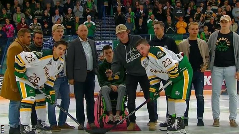 Humboldt Broncos Canadian junior ice hockey team play first game since