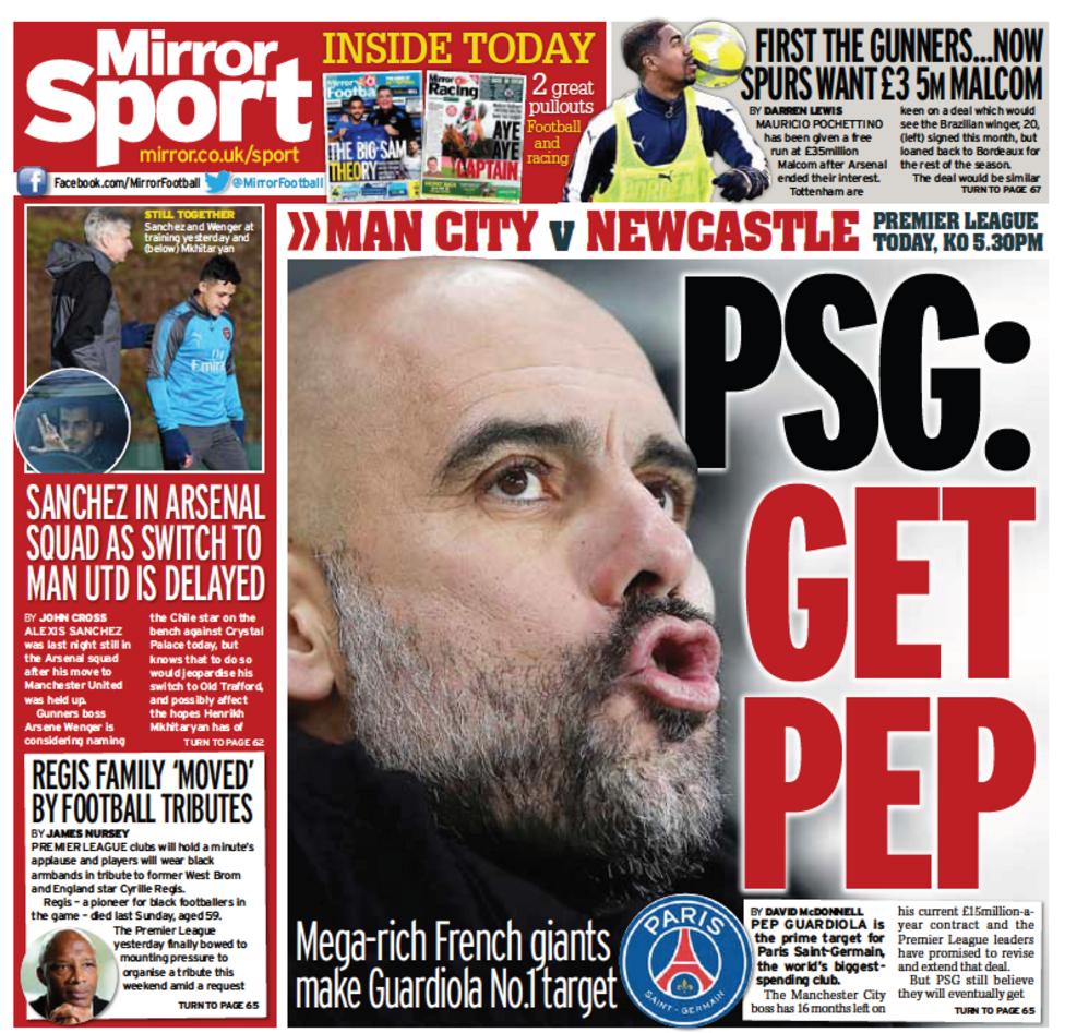 Daily Mirror back page on Saturday