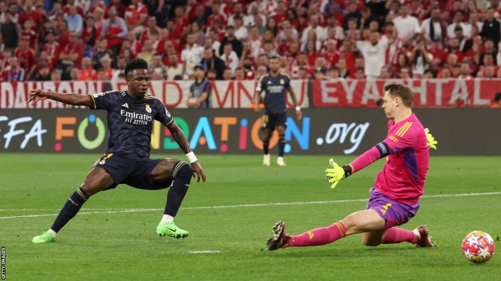 Bayern Munich 22 Real Madrid Vinicius Junior scores twice as Real