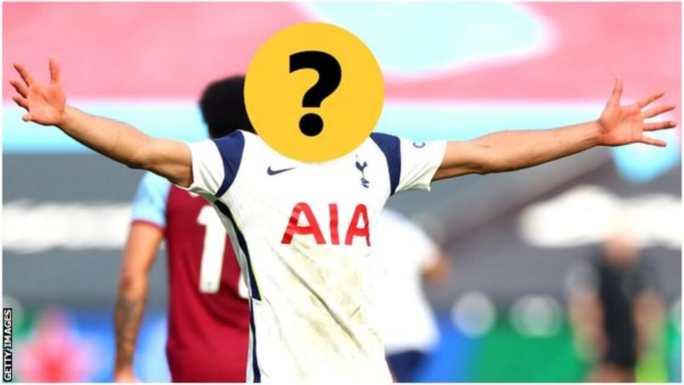  A faceless Tottenham Hotspur player celebrates in front of a crowd, with a yellow circle and question mark over his face, alluding to the search query 'Tottenham Hotspur conceding goals from set pieces'.