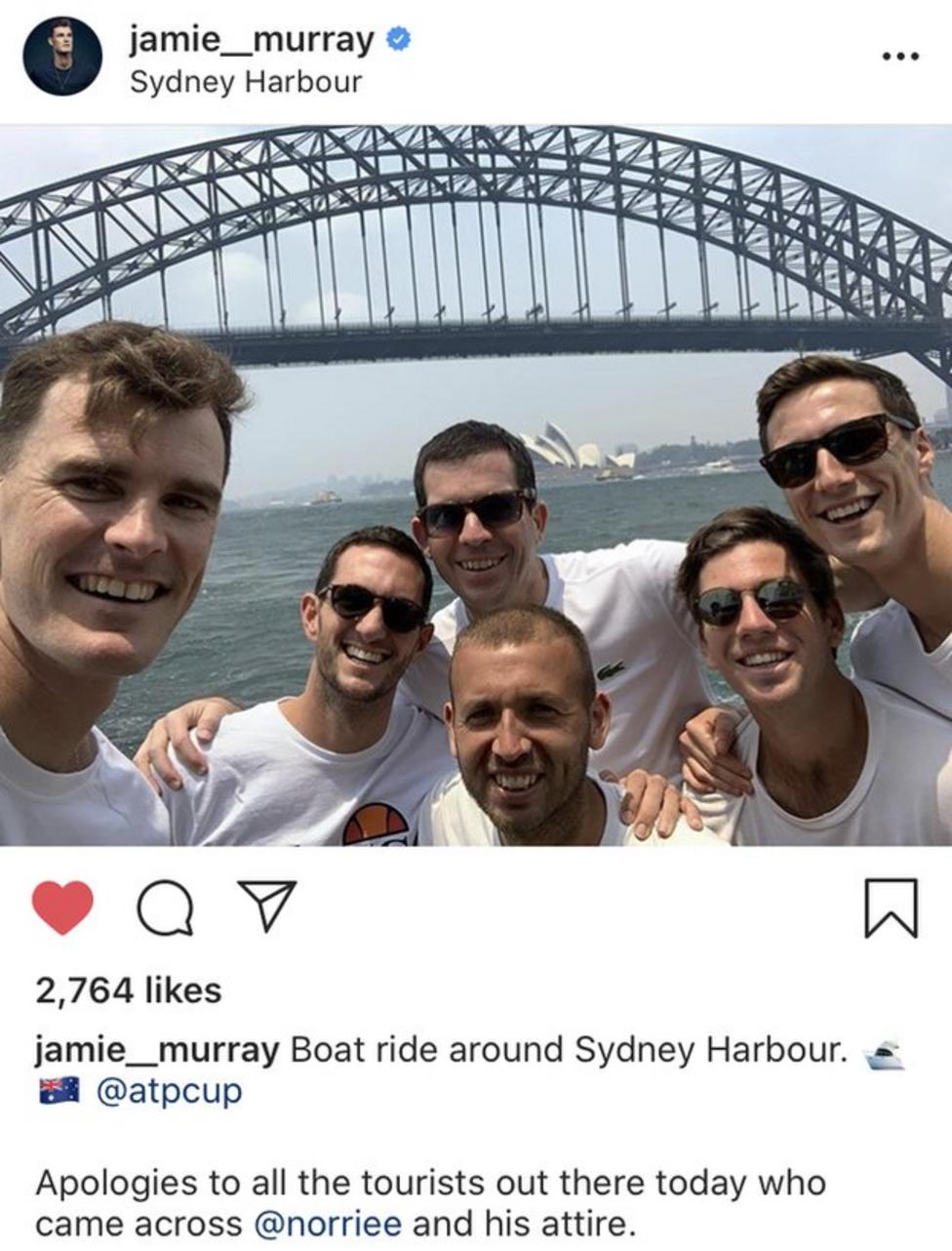 Jamie Murray Instagram post with the Great Britain ATP Cup squad in Sydney