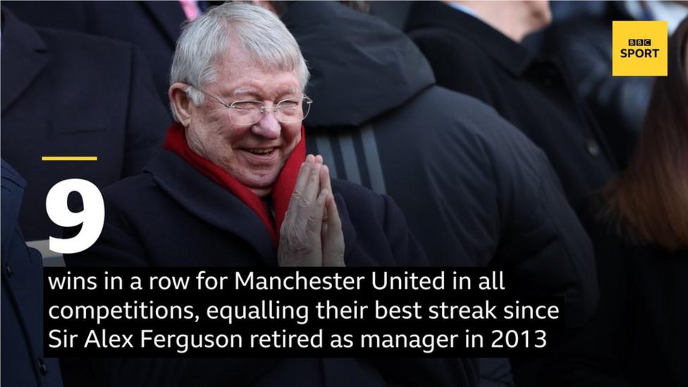 Nine wins in a row for Manchester United in all competitions equals their best streak since Alex Ferguson retired as manager in 2013