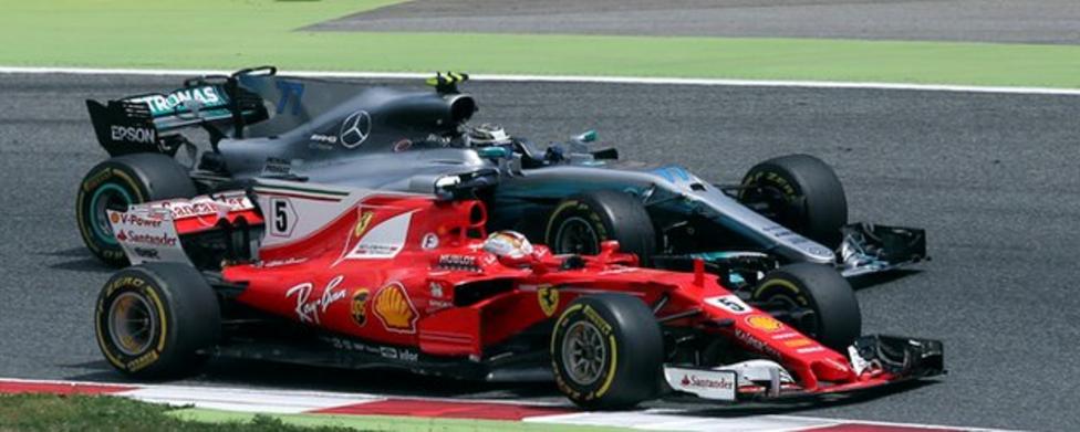 Sebastien Vettel passes Valtteri Bottas