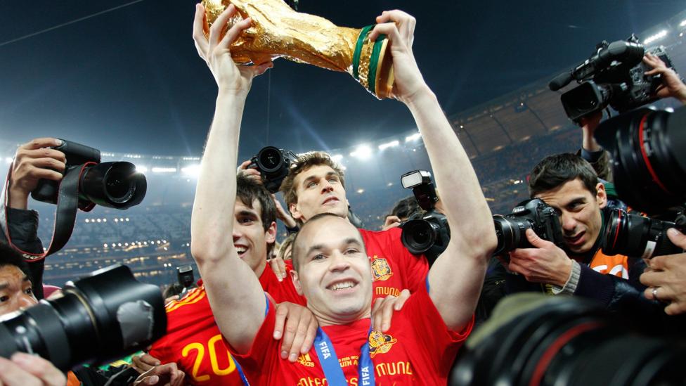 Iniesta celebrates winning the World Cup