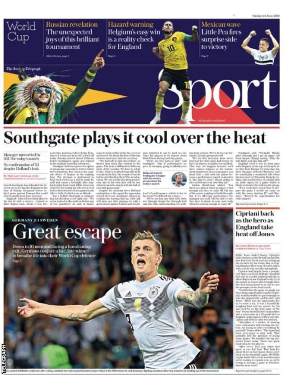 Sunday's sports pages BBC Sport
