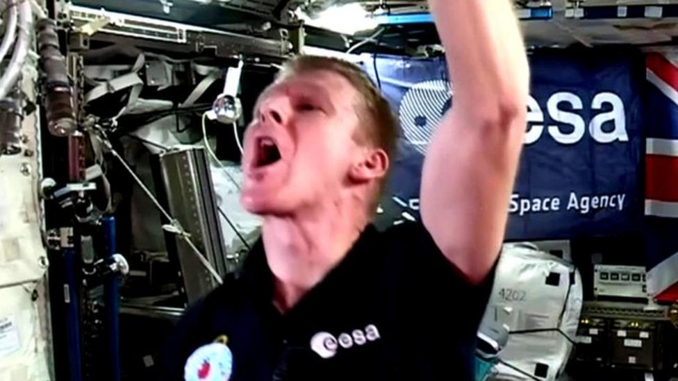 Tim Peake takes a drink of water in space CBBC Newsround