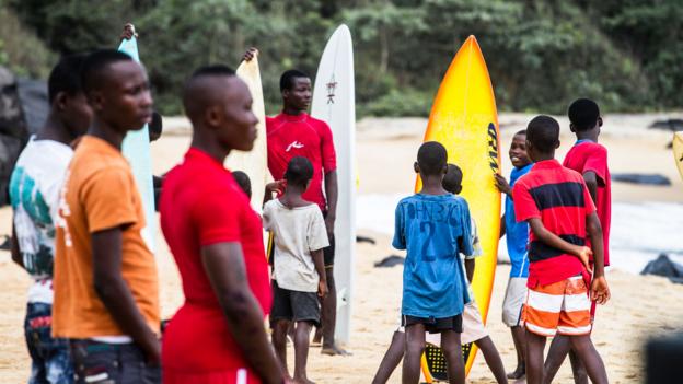 The Kwepunha Surf Academy teaches Liberian children to become instructors (Credit: Credit: Alphanso Appleton)