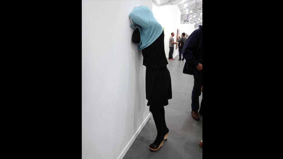 Leaning against Perrotin’s stand is the remarkably realistic Linda, 2012, by the French artist Daniel Firman. She sold for $32,500. Leaning against Perrotin’s stand is the remarkably realistic Linda, 2012, by the French artist Daniel Firman. She sold for $32,500.