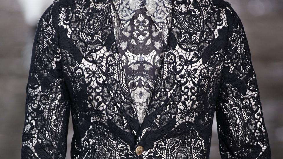 The trademark Alexander McQueen skull was woven into the lace designs. (Press Association) The trademark Alexander McQueen skull was woven into the lace designs. (Press Association)