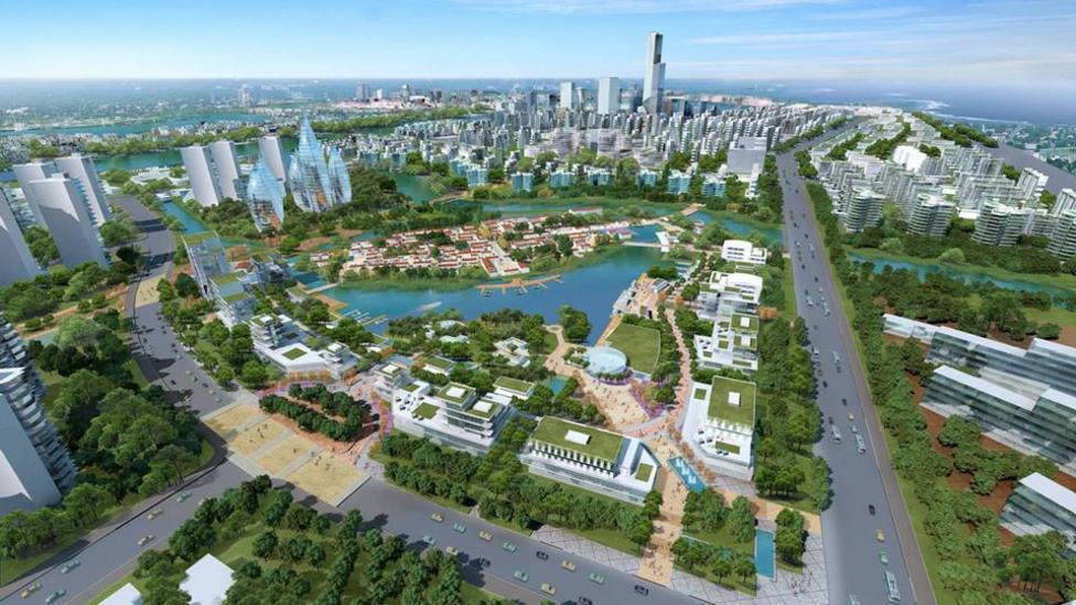 The biggest sustainable city takes shape; China’s Tianjin Eco-City will house more than 350,000 people. (Copyright: Sino-Singapore Tianjin Eco-city Development and Investment) The biggest sustainable city takes shape; China’s Tianjin Eco-City will house more than 350,000 people. (Copyright: Sino-Singapore Tianjin Eco-city Development and Investment)