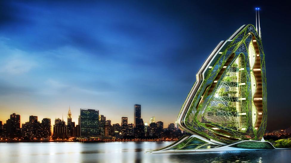 Another of their concepts Is the Dragonfly city farm, which grows crops and feed for animals on multiple levels, and generate power through turbines: (Copyright: Vincent Callebaut) Another of their concepts Is the Dragonfly city farm, which grows crops and feed for animals on multiple levels, and generate power through turbines: (Copyright: Vincent Callebaut)