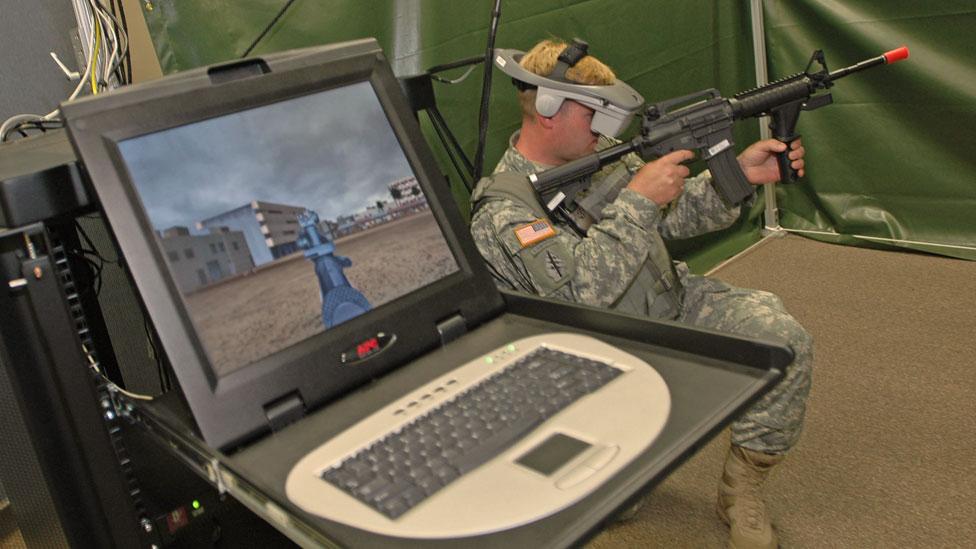 A soldier uses the Virtual Squad Training System at Schofield Barracks in Fort Shafter in Wahiawa, Hawaii. (Lucy Pemoni/Getty Images) A soldier uses the Virtual Squad Training System at Schofield Barracks in Fort Shafter in Wahiawa, Hawaii. (Lucy Pemoni/Getty Images)
