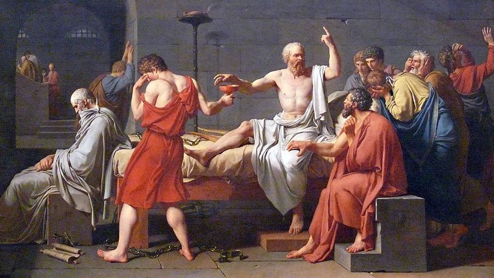 The jury-ordered suicide of Socrates as depicted by Jacques-Louis David (Jacques Louis David/Foto Ad Meskens) The jury-ordered suicide of Socrates as depicted by Jacques-Louis David (Jacques Louis David/Foto Ad Meskens)