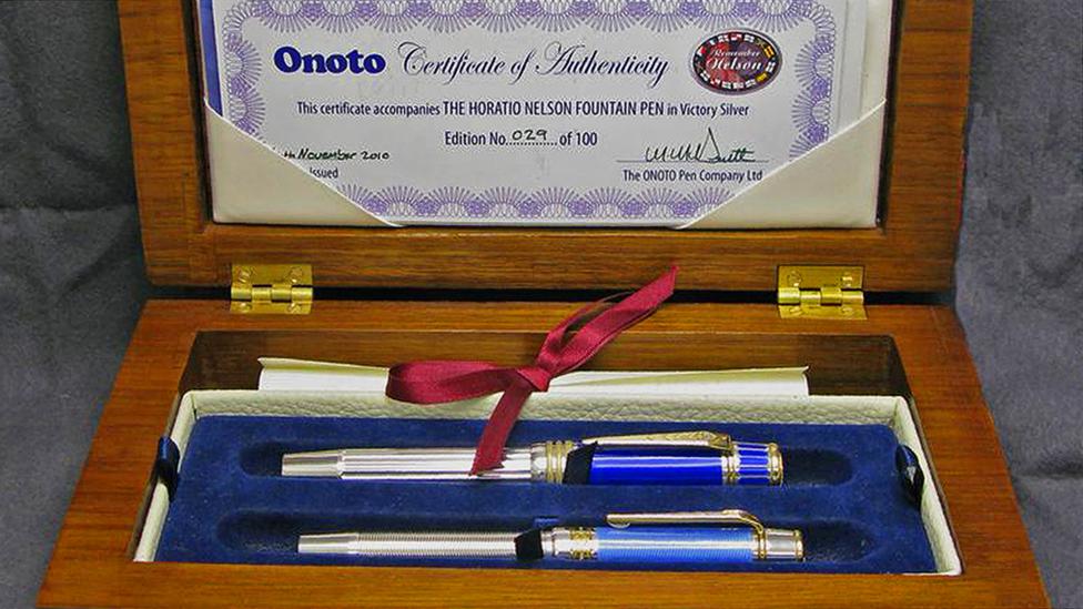 This handcrafted Horatio Nelson and Emma Hamilton set is coveted by many pen collectors. (Jeremy Collingridge) This handcrafted Horatio Nelson and Emma Hamilton set is coveted by many pen collectors. (Jeremy Collingridge)