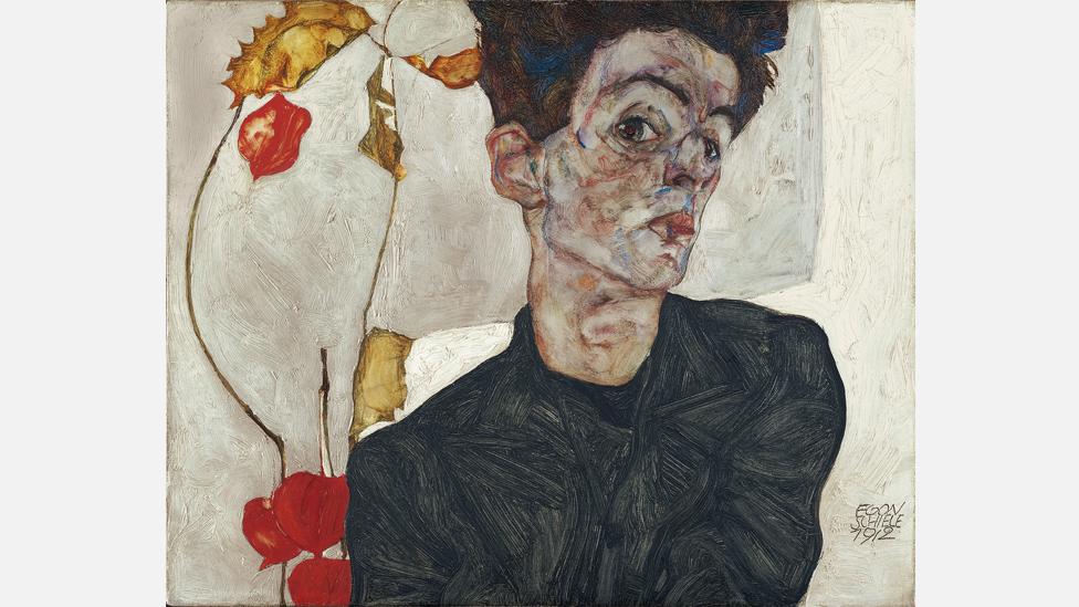 Egon Schiele, 1912. Self-portrait with Physalis (Courtesy of the Leopold Museum, Vienna) Egon Schiele, 1912. Self-portrait with Physalis (Courtesy of the Leopold Museum, Vienna)