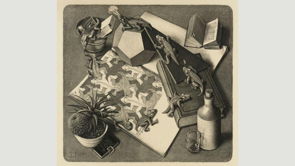 Some of Escher's work appeared on album covers, including Mott the Hoople's eponymous debut (Credit: 2015 The M.C. Escher Company – Baarn, The Netherlands) Some of Escher's work appeared on album covers, including Mott the Hoople's eponymous debut (Credit: 2015 The M.C. Escher Company – Baarn, The Netherlands)