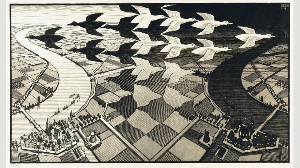 Day and Night was Escher’s most popular print: during the course of his lifetime (Credit: 2015 The M.C. Escher Company – Baarn, The Netherlands)
Day and Night was Escher’s most popular print: during the course of his lifetime (Credit: 2015 The M.C. Escher Company – Baarn, The Netherlands)