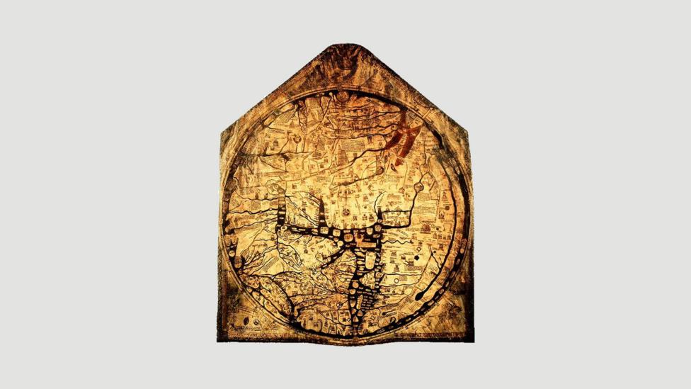 The Hereford Mappa Mundi from 1300 (Credit: Wikipedia) The Hereford Mappa Mundi from 1300 (Credit: Wikipedia)