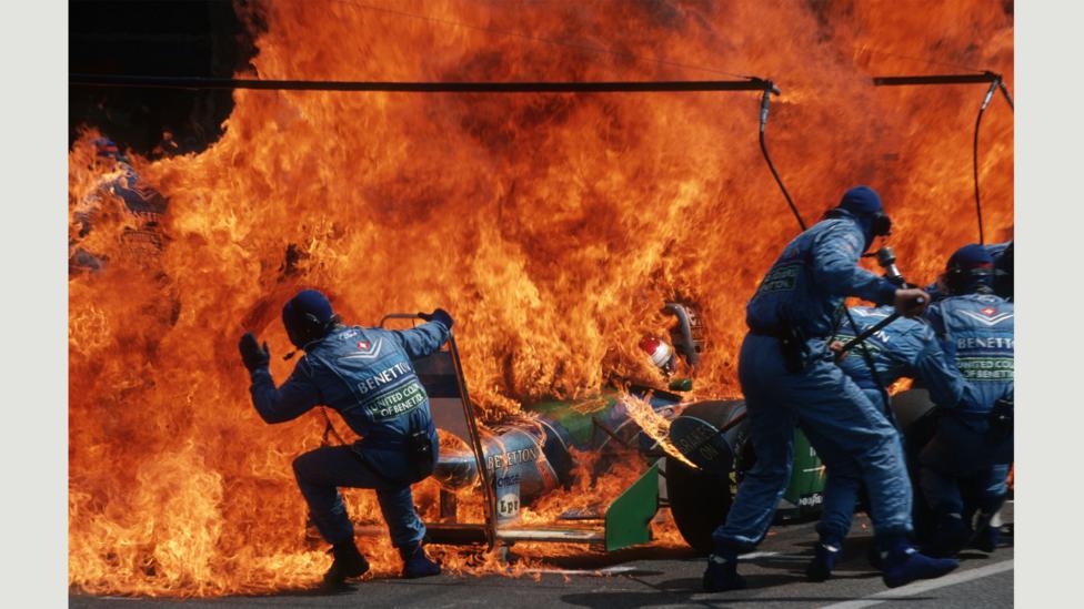 Fire Incident in Hockenheim, German F1 Grand Prix, July 31, 1994 (Credit: Arthur Thill) Fire Incident in Hockenheim, German F1 Grand Prix, July 31, 1994 (Credit: Arthur Thill)