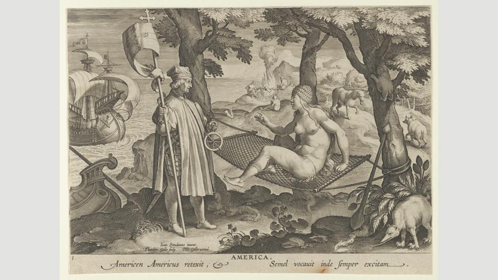 More was influenced by Amerigo Vespucci’s tales of non-capitalist communities in the New World, as shown in this 1600 print (Credit: The Elisha Whittelsey Collection) More was influenced by Amerigo Vespucci’s tales of non-capitalist communities in the New World, as shown in this 1600 print (Credit: The Elisha Whittelsey Collection)