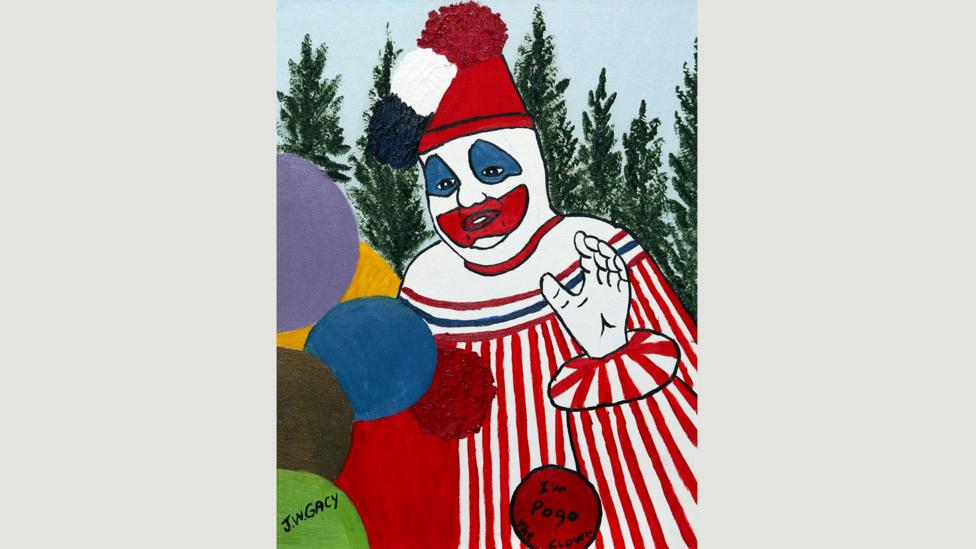 Serial killer John Wayne Gacy dressed as ‘Pogo the clown’ at children’s parties: this is one of the paintings he made while on death row (Credit: Alamy) Serial killer John Wayne Gacy dressed as ‘Pogo the clown’ at children’s parties: this is one of the paintings he made while on death row (Credit: Alamy)