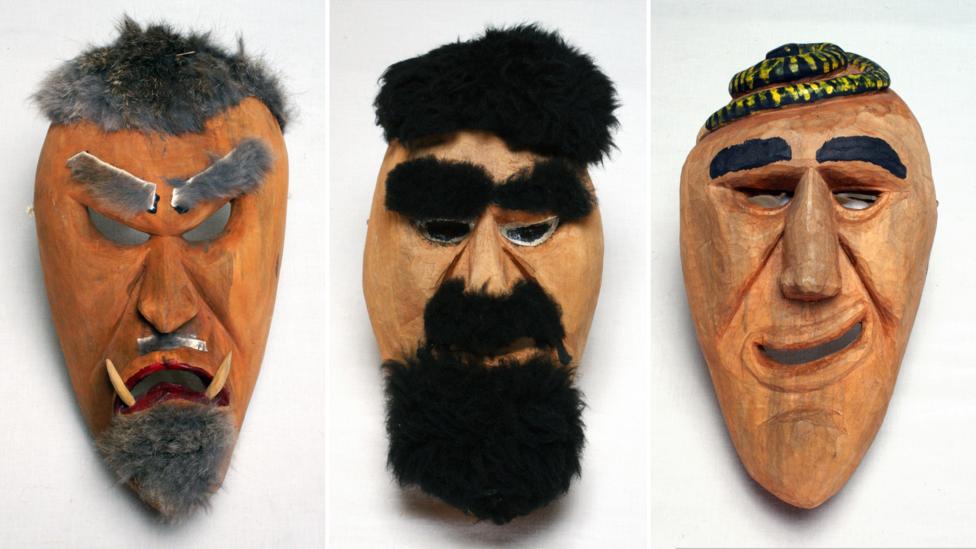 Booger masks of the Cherokee people of North Carolina are worn to represent outsiders during the performance of a ritual dance (Credit: Mathers Museum of World Cultures/Flickr) Booger masks of the Cherokee people of North Carolina are worn to represent outsiders during the performance of a ritual dance (Credit: Mathers Museum of World Cultures/Flickr)