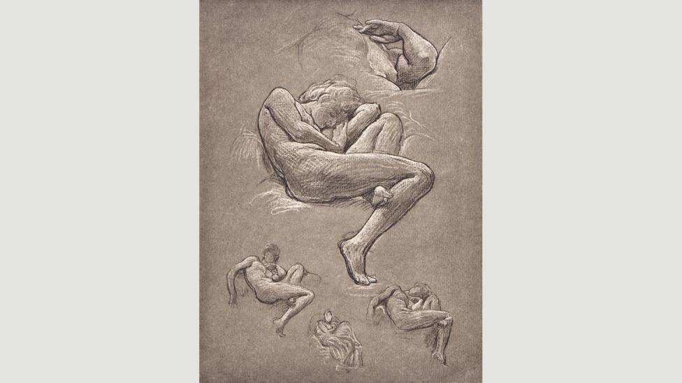 Several beautiful black-and-white chalk drawings show Leighton’s workings (Credit: Leighton House Museum) Several beautiful black-and-white chalk drawings show Leighton’s workings (Credit: Leighton House Museum)