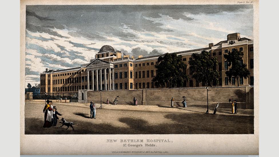 The Versailles-like version of Bethlem was torn down in 1815 and replaced by this stark building at St George’s Fields in Southwark (Credit: Wellcome Library, London) The Versailles-like version of Bethlem was torn down in 1815 and replaced by this stark building at St George’s Fields in Southwark (Credit: Wellcome Library, London)