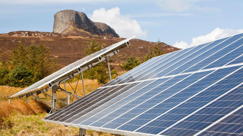 Solar panels provide a boost to Eigg’s other sources of power, particularly during the long summer days (Credit: Alamy) Solar panels provide a boost to Eigg’s other sources of power, particularly during the long summer days (Credit: Alamy)