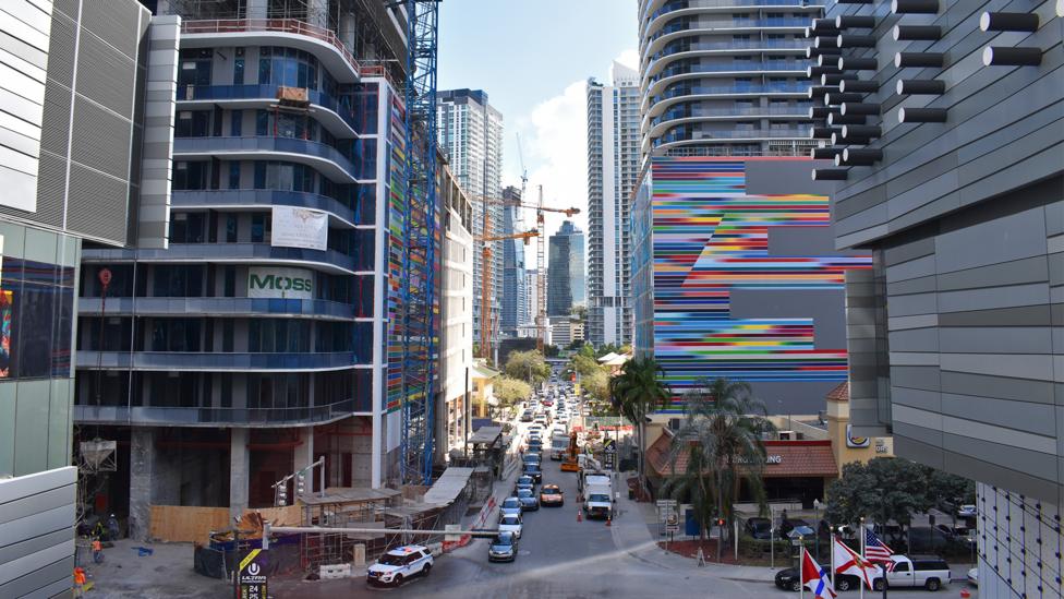 Cranes are at work and buildings under construction in Brickell, a trendy corner of Miami just over the water from the heart of downtown (Credit: Amanda Ruggeri) Cranes are at work and buildings under construction in Brickell, a trendy corner of Miami just over the water from the heart of downtown (Credit: Amanda Ruggeri)
