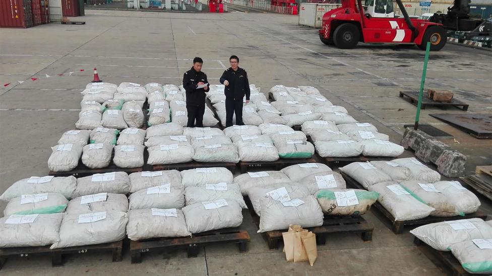 In December 2016, Chinese media reported a seizure of more than 3 tonnes of pangolin scales in Shanghai (Credit: Getty Images) In December 2016, Chinese media reported a seizure of more than 3 tonnes of pangolin scales in Shanghai (Credit: Getty Images)