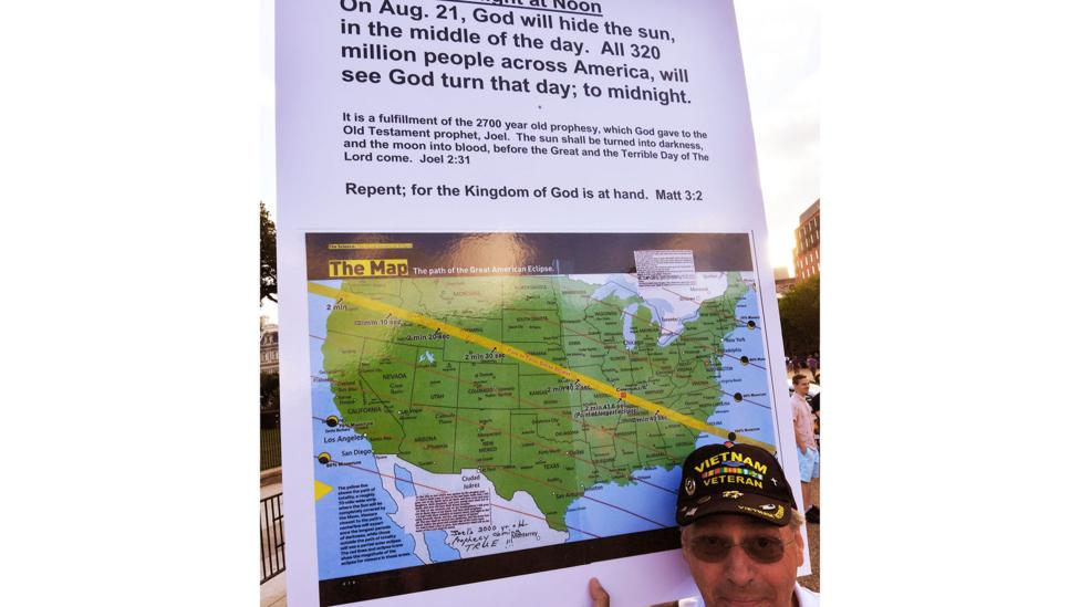 "Repent; for the Kingdom of God is at hand," reads one sign held by an eclipse doomsday believer in Washington DC last month (Credit: Getty Images) "Repent; for the Kingdom of God is at hand," reads one sign held by an eclipse doomsday believer in Washington DC last month (Credit: Getty Images)