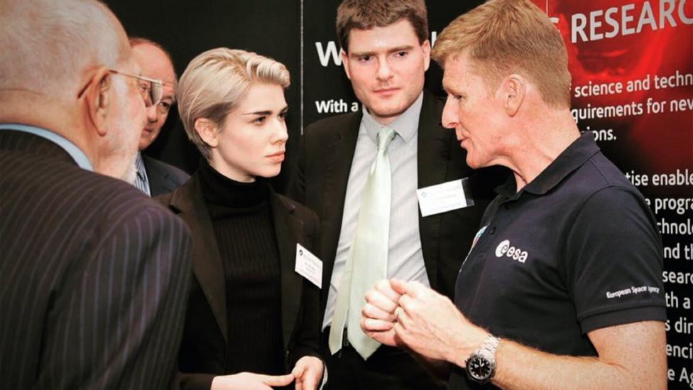 Moss meets astronaut Tim Peake, discussing Canaria's health data gathering system (Credit: Alex Moss via Instagram) Moss meets astronaut Tim Peake, discussing Canaria's health data gathering system (Credit: Alex Moss via Instagram)