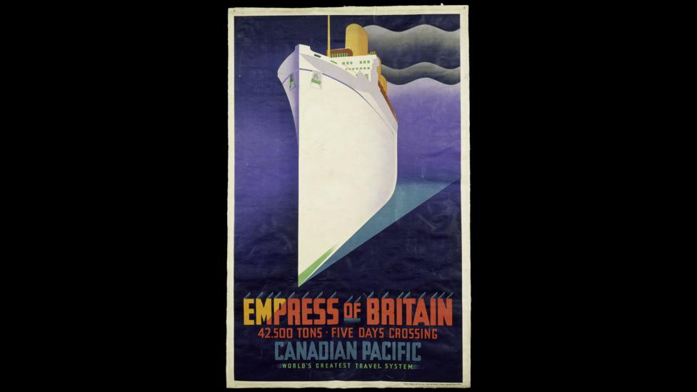 The Empress of Britain lithograph poster encapsulates the ocean liner's sense of grandeur, style and speed (Credit: Victoria and Albert Museum, London) The Empress of Britain lithograph poster encapsulates the ocean liner's sense of grandeur, style and speed (Credit: Victoria and Albert Museum, London)