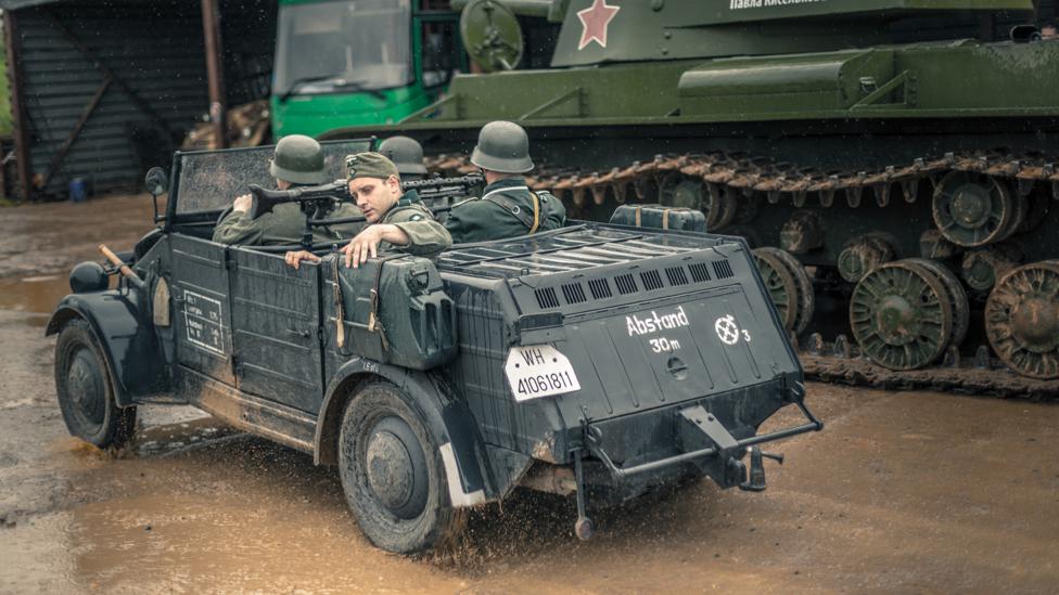 The re-enactments also include rescued German vehicles, like this Kubelwagen, a German military jeep (Credit: Anton Skyba) The re-enactments also include rescued German vehicles, like this Kubelwagen, a German military jeep (Credit: Anton Skyba)