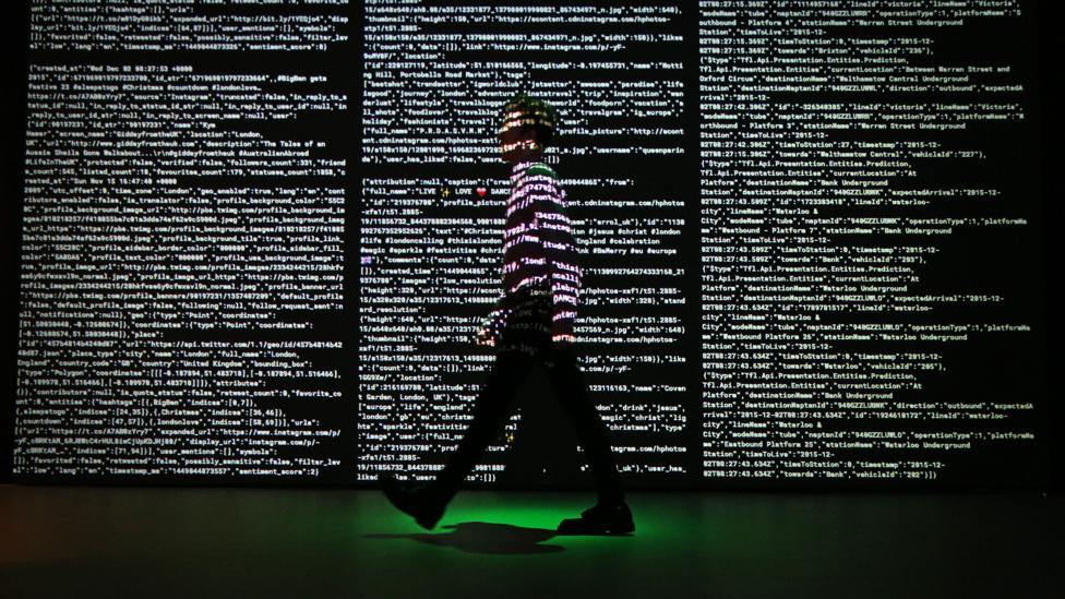 A projection of live data feeds from Twitter, Instagram and Transport for London at the Big Bang Data exhibition at Somerset House in London (Credit: Getty Images) A projection of live data feeds from Twitter, Instagram and Transport for London at the Big Bang Data exhibition at Somerset House in London (Credit: Getty Images)