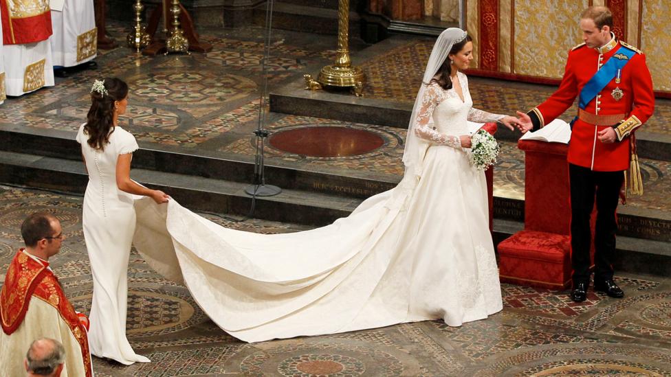 The Duchess of Cambridge wore a bridal gown by Sarah Burton for Alexander McQueen (Credit: Getty Images) The Duchess of Cambridge wore a bridal gown by Sarah Burton for Alexander McQueen (Credit: Getty Images)