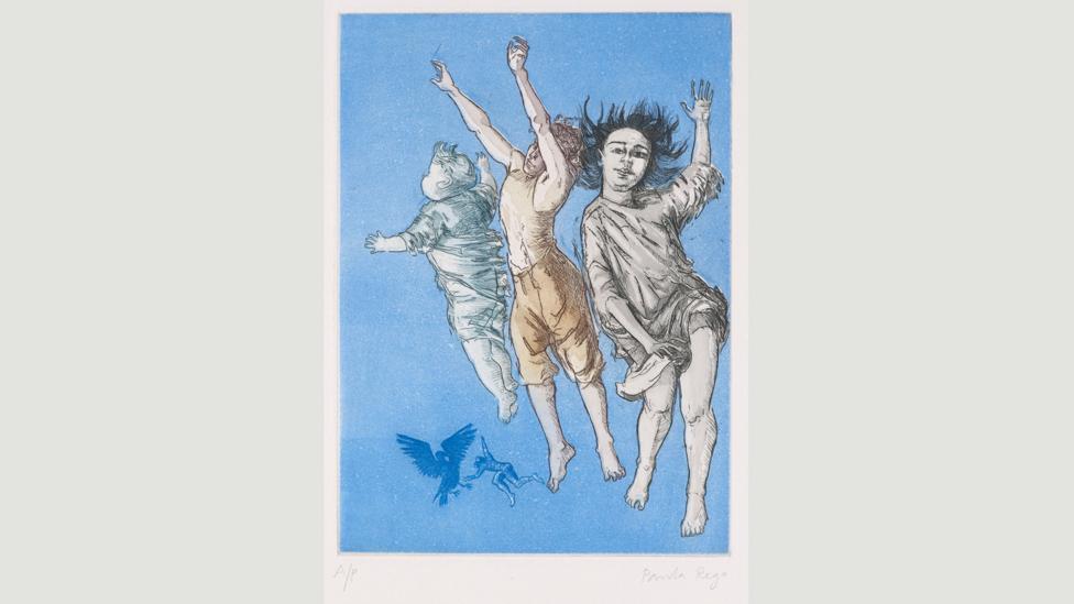 Flying Children is part of a 1992 series in which Rego created 25 etchings for JM Barrie’s Peter Pan (Credit: Paula Rego, courtesy Marlborough Fine Art) Flying Children is part of a 1992 series in which Rego created 25 etchings for JM Barrie’s Peter Pan (Credit: Paula Rego, courtesy Marlborough Fine Art)