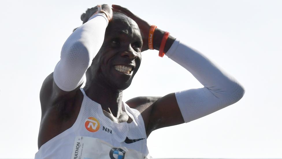 Kenya’s Eliud Kipchoge reacts after setting a new world record at the Berlin Marathon in September 2018 (Credit: Getty) Kenya’s Eliud Kipchoge reacts after setting a new world record at the Berlin Marathon in September 2018 (Credit: Getty)