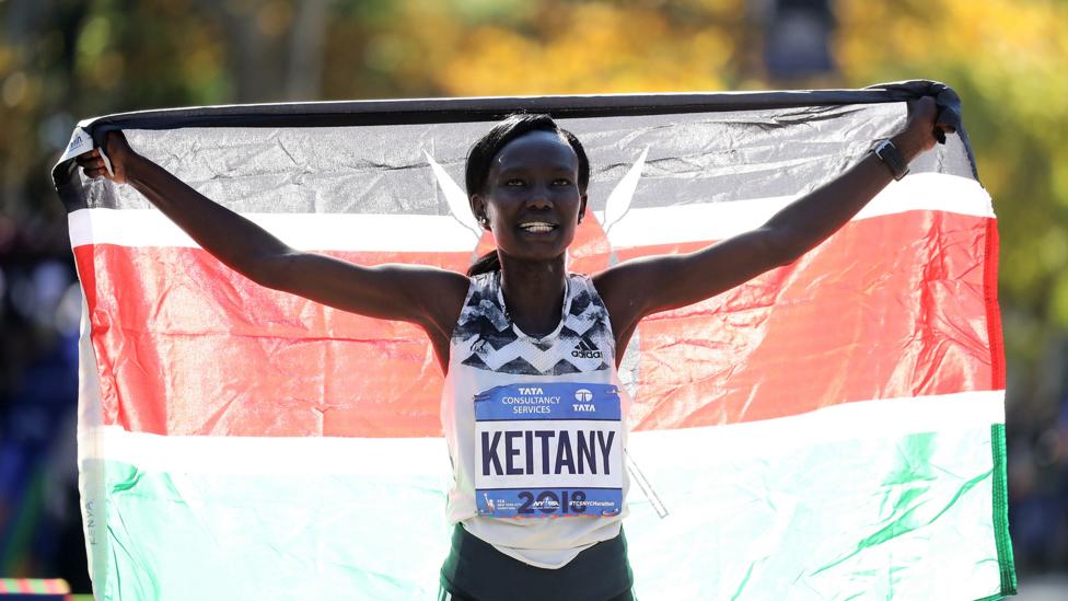 Kenya’s Mary Keitany won the New York City Marathon with a time of 2:22:48 – just 17 seconds behind the 2003 record set by Margaret Okaya (Credit: Getty) Kenya’s Mary Keitany won the New York City Marathon with a time of 2:22:48 – just 17 seconds behind the 2003 record set by Margaret Okaya (Credit: Getty)