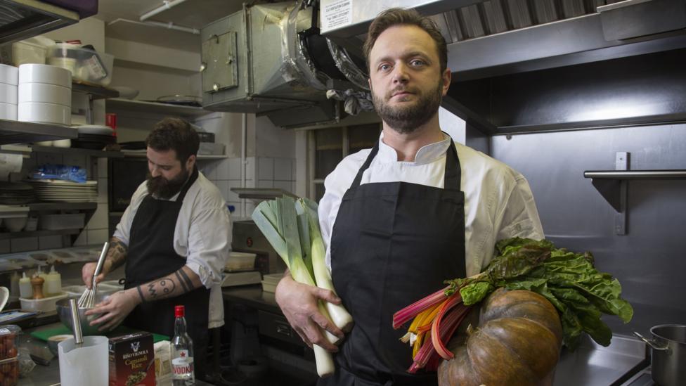 Richard Buckley is head chef at Acorn in Bath in the south west of the UK raised to eat plants by his parents 'before it became fashionable' (Credit: Tom Pilston/Panos Pictures) Richard Buckley is head chef at Acorn in Bath in the south west of the UK raised to eat plants by his parents 'before it became fashionable' (Credit: Tom Pilston/Panos Pictures)