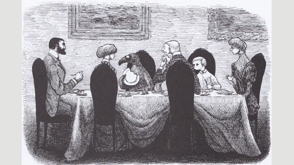 The Doubtful Guest: “It joined them at breakfast and presently ate/All the syrup and toast, and a part of a plate.” (Credit: Doubleday, 1957) The Doubtful Guest: “It joined them at breakfast and presently ate/All the syrup and toast, and a part of a plate.” (Credit: Doubleday, 1957)